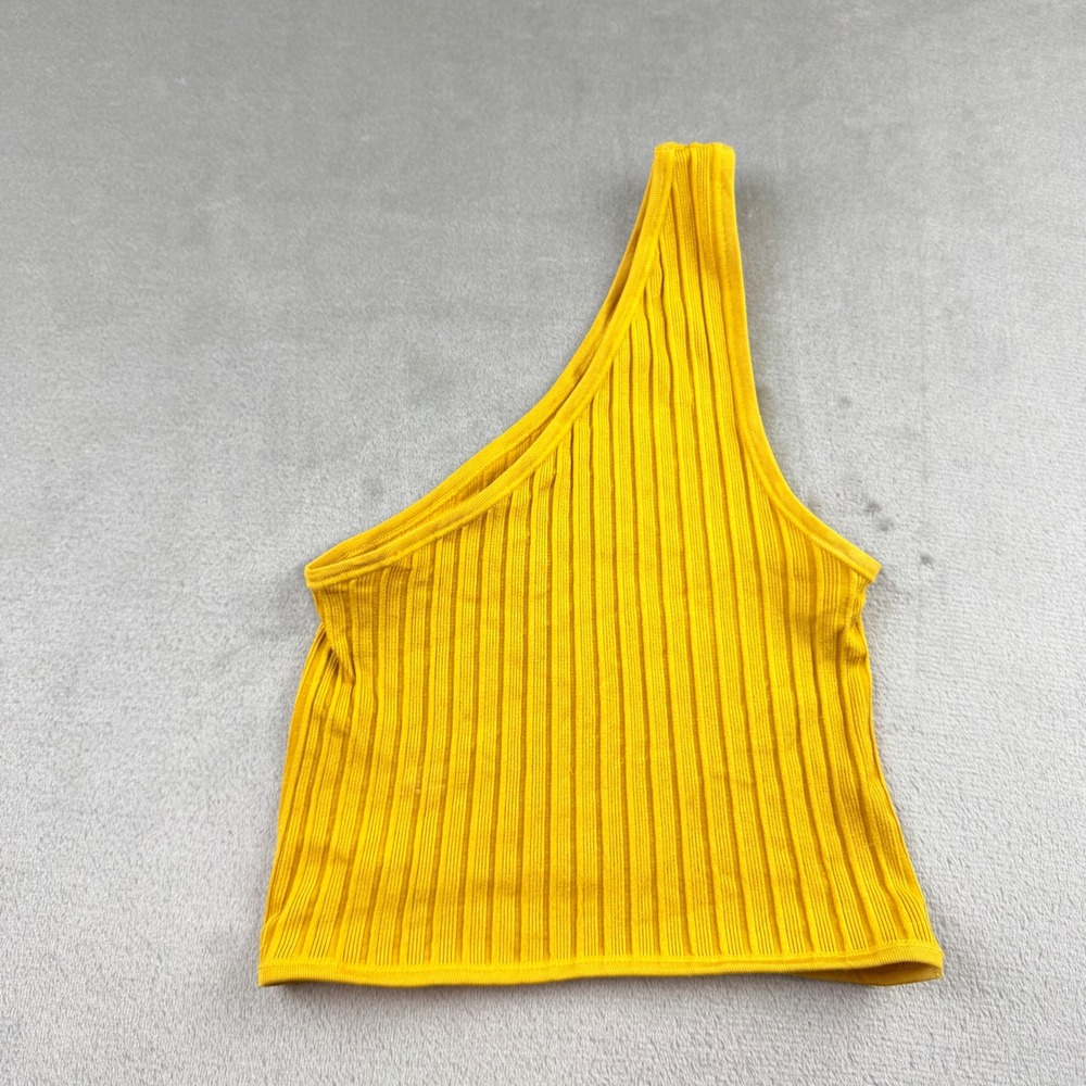 Out From Under One Shoulder Ribbed Cut Out Tank Top Yellow Women's XS/S